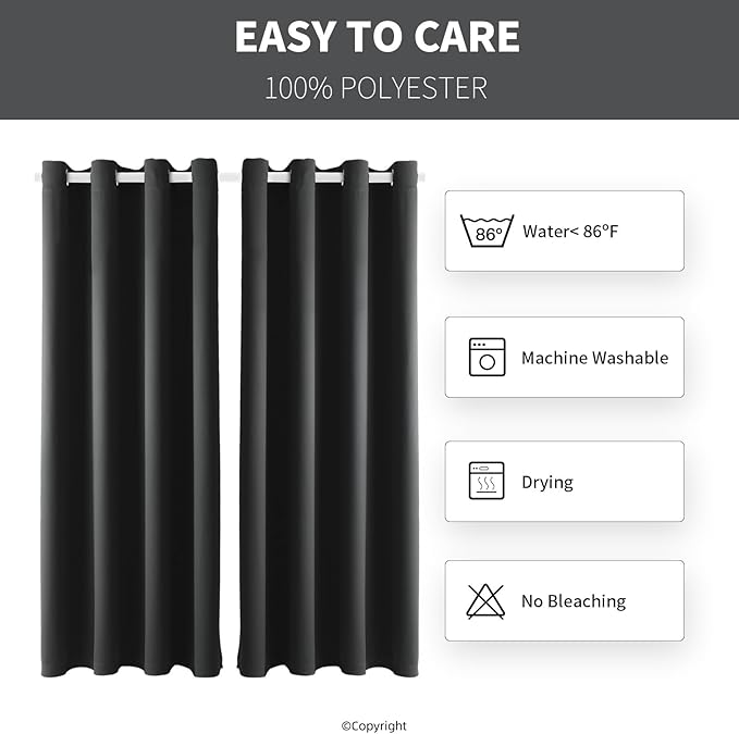 DIVA EN CAMINO DEC Outdoor Patio Curtain Waterproof Darkening Thermal Insulated Indoor Curtains for Bedroom, Porch, Living Room, Pergola, Cabana, W52 x L132, Dark Gray, Set of 2 Panels DivaenCamino