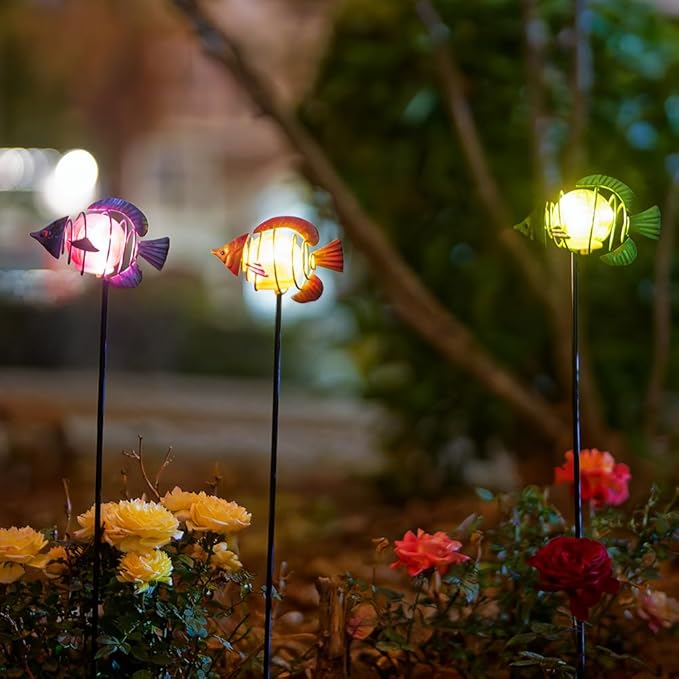 Outdoor Garden Solar Lights,3Pack Decorative Solar Lights for Garden Decor, Tropical Fish Backyard Decor,Led Solar Lights with Stakes for Yard Landscape Patio(21.3''H) SATHGA