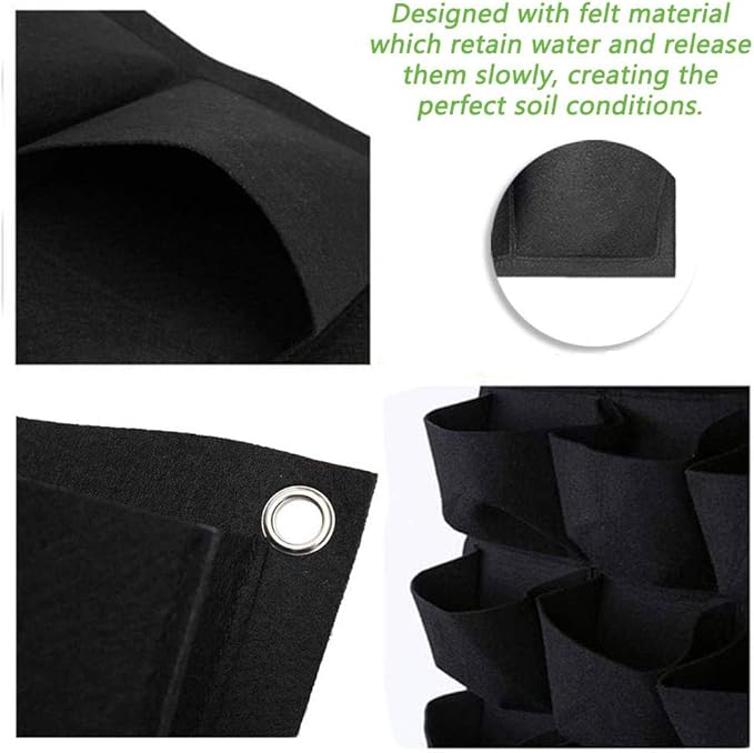 Hanging Planting Grow Bags, 64 Pockets Hanging Vertical Wall Planter Wall Mounted Grow Bag Outdoor Indoor Gardening Vertical Greening Flower Container, Planting Bags Storage Bags(1.0 m × 1.0 m, Black) LITLANDSTAR