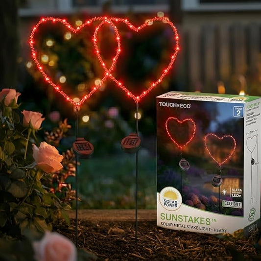 Solar Heart Garden Stake Light with Copper Wire LED - Red Light - Metal Frame Valentine's Day Outdoor Decor for Yard Patio Pathway - Waterproof Red Heart Shaped Solar Lights, Lawn Decor, Gift Rootora