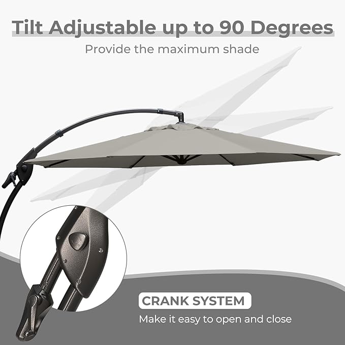 Grand patio 12FT Outdoor Offset Umbrella Large Round Aluminum Cantilever Umbrella with Base for Garden Deck Poolside (Gray, 12 FT) GrandPatio
