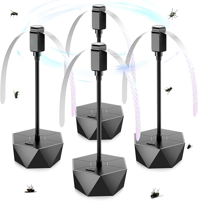 Fly Fans for Tables, Fly Repellent Fan Outdoor Indoor Keep Flies Away, Fly Repellent Fans for Tables with Holographic Blades for Picnic, Party, Restaurant, Kitchen, and BBQ, 4 Pack Black PIMAG