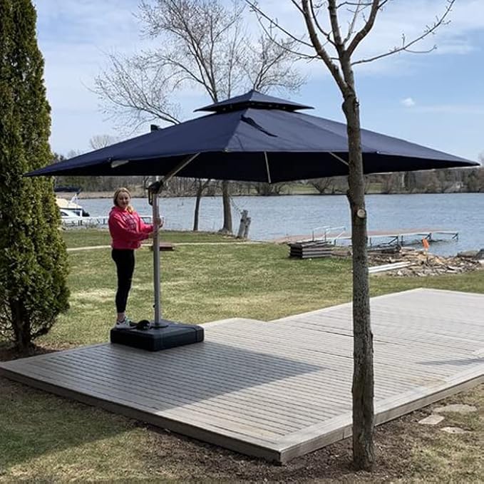 PURPLE LEAF 10' X 12' Patio Umbrella Outdoor Rectangle Umbrella Large Cantilever Umbrella Windproof Offset Heavy Duty Sun for Garden Deck Pool Patio, Navy Blue PURPLELEAF