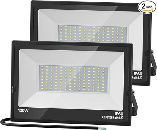 USTELLAR 120W LED Flood Lights Outdoor Hardwired 2Pack Bright 120W Equiv. 24000LM Security Light Outside Lamp IP66 Waterproof 6000K Daylight White Spot Light Exterior Floodlight for Backyard House Ustellar