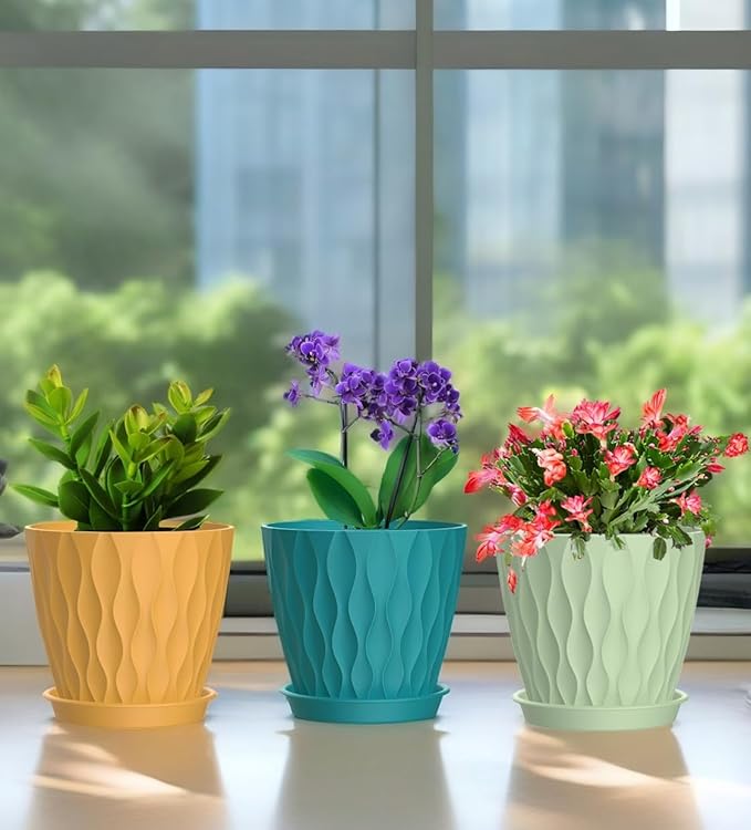 4 Inch Plant Pots, 6 Pack Indoor Flower Pots, Planters with Drainage Holes and Trays for Orchids, Violets, Succulents, Herbs, and Other Plants,Corolful SQKH