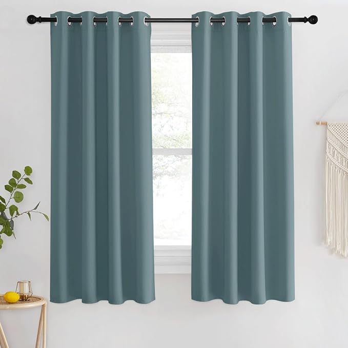 NICETOWN Blackout Classroom Curtain 63 inch Length, Grommet Solid Thermal Curtains Sound Dampening Window Treatment for Bedroom/Flat, Greyish Blue, 1 Panel, W46 x L63 NICETOWN