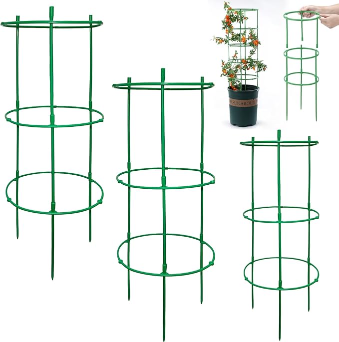 12 Packs Plant Support Stakes, Plant Support with Garden Wire Ties for Indoor Plants, Plastic Stackable Garden Flower Support, Plant Stakes for Tomato, Monstera, Peony, Hydrangea Climbing Plants Rootora