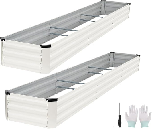 Galvanized Raised Garden Bed Outdoor | Metal Raised Garden Bed for Gardening 2Pack | Large Planter Box for Vegetables Flowers Fruits | Easy Assembly & Safety Design Flower Beds 12x2x1ft White Zettfuly