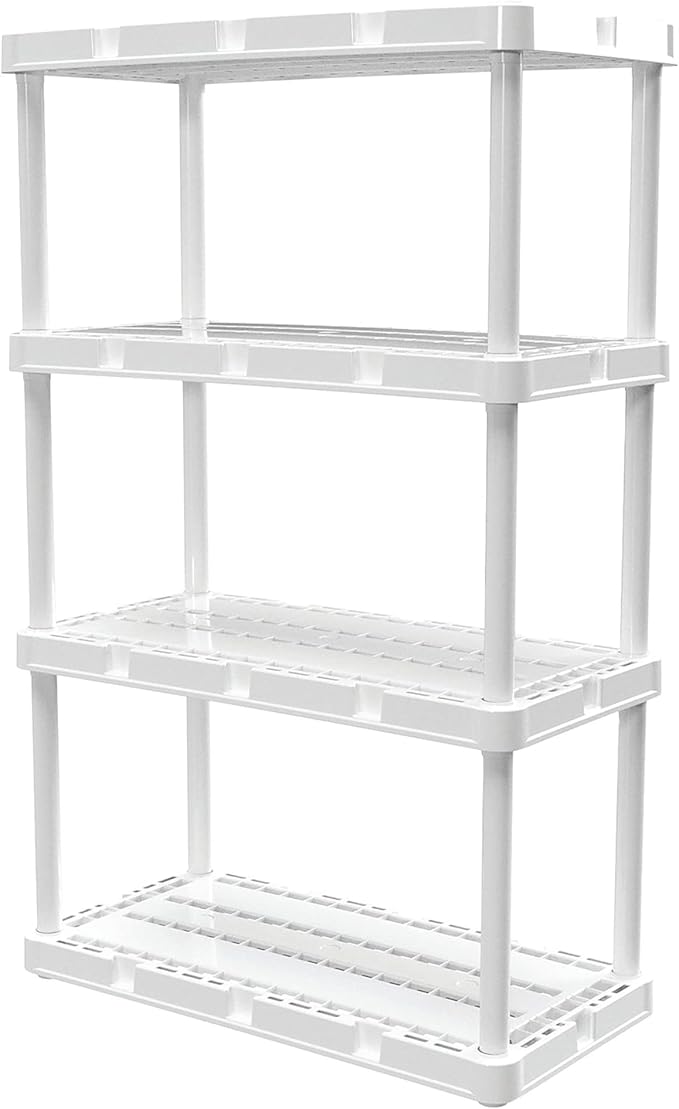 Gracious Living 2 Pack Light Duty Storage Shelves, Knect-A-Shelf 4-Shelf Ventilated Shelving Rack Organizer for Home, Garage, Basement & Laundry, White GraciousLiving
