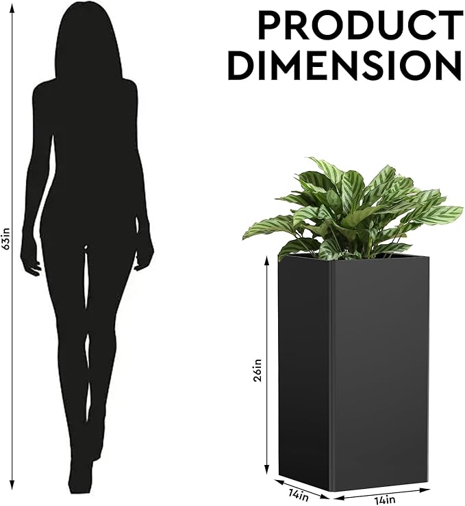 26" Tall Planters, Outdoor＆Indoor Black Planter Pots, Durable All-Weather Use with Drainage Holes, Large Planters Modern Décor for Porch, Patio, Backyard GradenHomeD%C3%A9corProducts