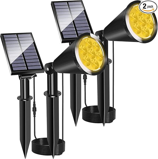MEIHONG Solar Spot Lights, Warm White Lights with Separate Panel, Solar Tree Light Waterproof Outdoor Landscape Lights Dusk to Dawn for Garden Walkway(2 Pack) MEIHONG