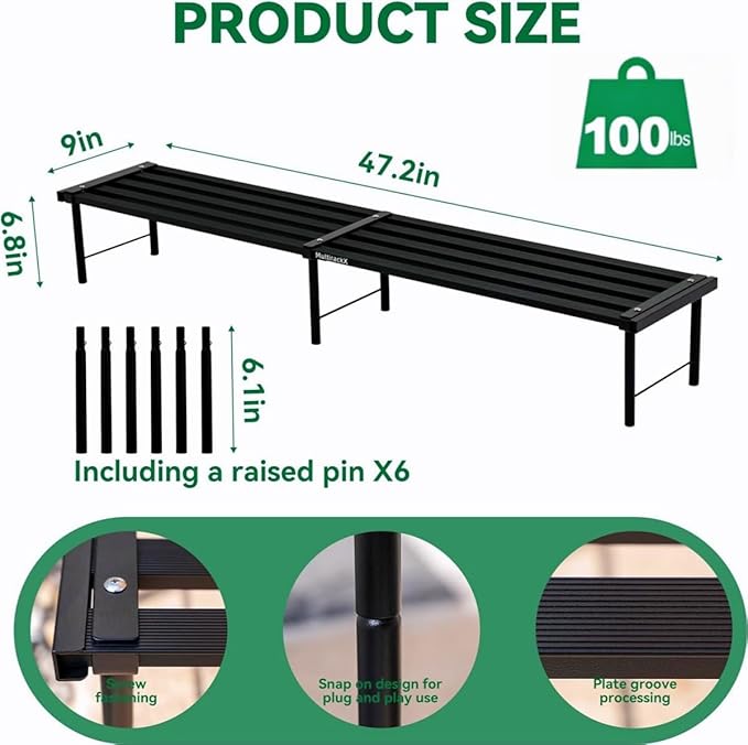 Metal Plant Stand, Rust-proof Aluminum Flower Pot Stand, Heavy Duty Planter Display Shelving for Patio Balcony Garden Living Room Decorative (Black, 47.2 Inch) Rootora