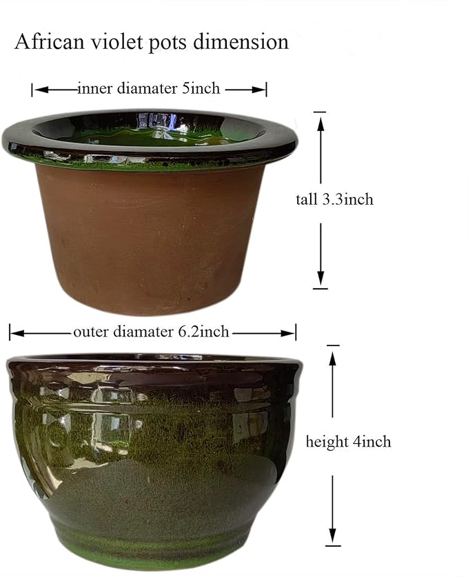 African Violet Pots Self Watering Round Ceramic Violet Pot (Olive drab, 6 inch) Dphagesy