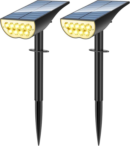 Solar SpotLights Outdoor Waterproof, Solar Lights Outdoor IP65 Waterproof, 3 Brightness Modes Dusk to Dawn Solar Landscape Lights for Yard Garden Pathway Tree Decoration, Warm White, 2 Pack ZookkiDirect