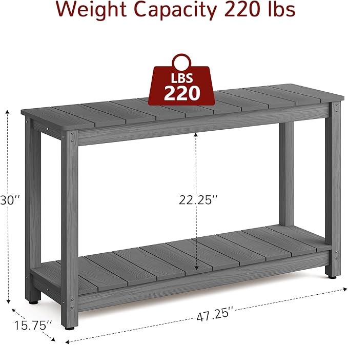 Stoog All-Weather Console Table, 2-Tier Patio Console Table Outdoor with Storage, Low Maintenance, and Never Fade or Rot, Grey Stoog