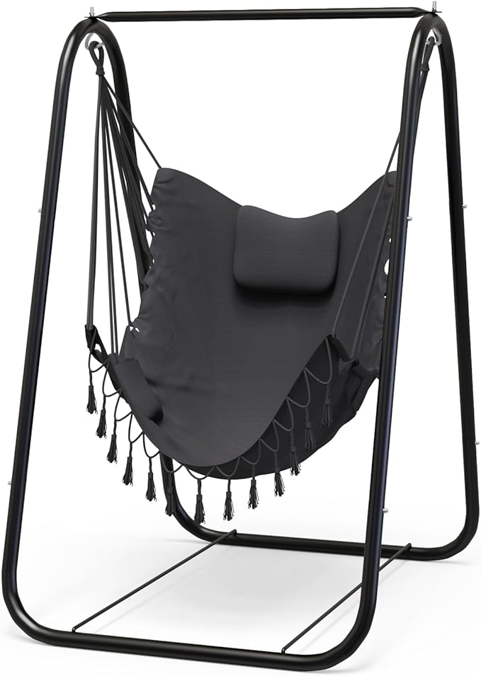 G TALECO GEAR Hammock Chair with Stand,Heavy-Duty and Rustproof Hanging Chair with Stand,Hammock Swing Chair Stand,for Indoor Outdoor Patio Yard Garden Porch (Grey) TalecoGear
