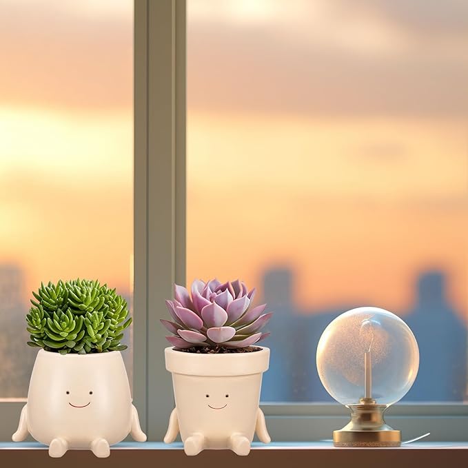 Domensi 2 Pcs Swing Hanging Planter Cute Smile Flower Face Pot Indoor Outdoor Pots for Succulent String of Pearls Plants Plant Ideal Gifts for Christmas Birthday(Sit Mixed Shapes,Small) Domensi
