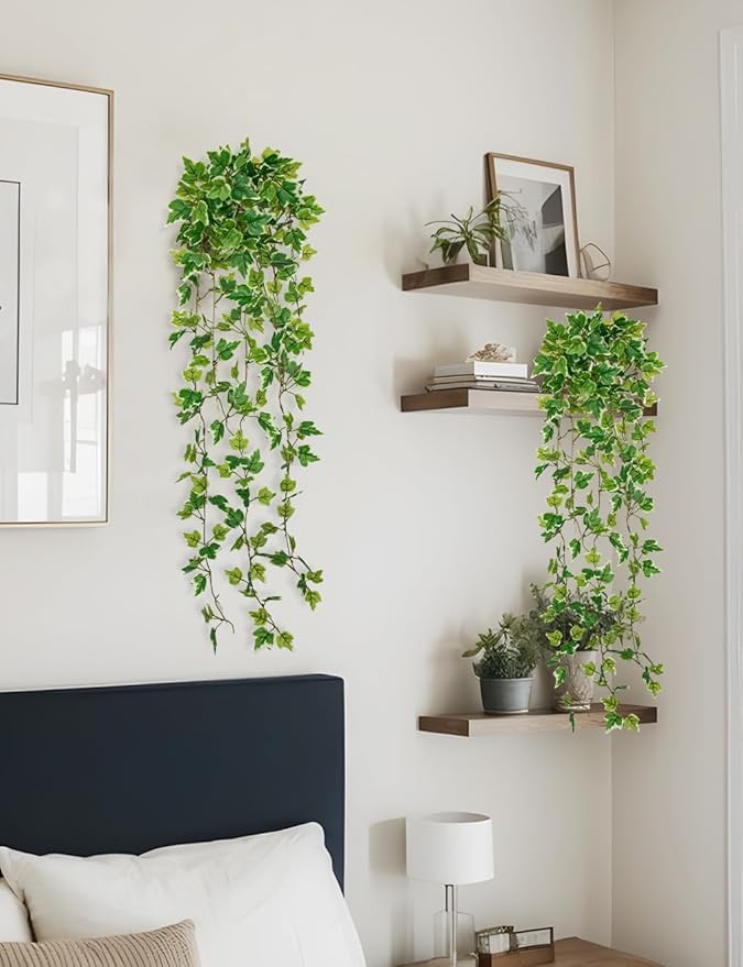 Hollyone 2pcs Artificial Hanging Plants 31" Fake Ivy Vine Faux Ivy Leaves Hanging Plant Greenery for Wall House Room Patio Indoor Outdoor Home Shelf Office Wedding Decor Hollyone