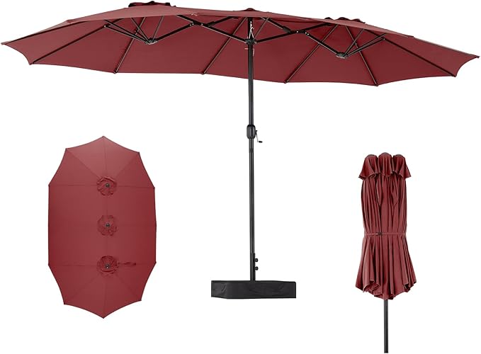 DUMOS 15FT Large Patio Umbrella with Base Included, Rectangle Table Umbrella Outdoor Patio, Outside Umbrellas for Deck, Market, Backyard, Wine Red DumosLifestyle