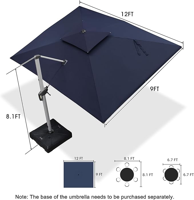 PURPLE LEAF 9' X 12' Patio Umbrella Outdoor Rectangle Umbrella Large Cantilever Umbrella Windproof Offset Heavy Duty Sun for Garden Deck Pool Patio, Navy Blue PURPLELEAF