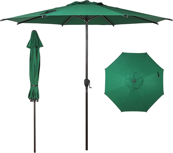 Abba Patio 9FT Lyon Outdoor Patio Umbrella Outdoor Table Umbrella with Push Button Tilt and Crank Market Umbrella 8 Sturdy Ribs UV Protection Waterproof for Garden Deck Backyard Pool Dark Green AbbaPatio
