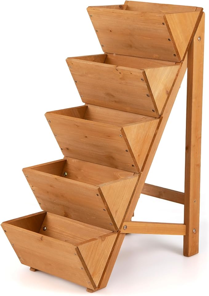 Giantex 5-Tier Wooden Vertical Raised Garden Bed, Freestanding Plant Stand with Legs for Herbs Vegetables Fruits, Indoor Outdoor Tiered Wood Planter Box Flower Rack for Patio, Balcony & Yard Giantex