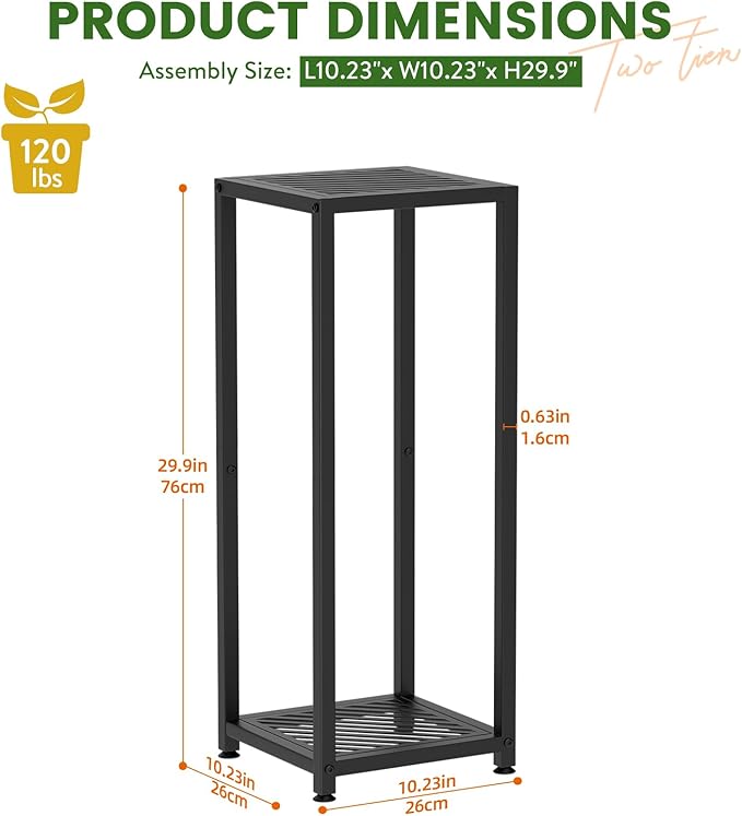 TOSKING Tall Plant Stand Indoor – 2-Tier Modern Metal Shelf, 30" Height & 200 LBS Capacity, Heavy Duty for Living Room, Balcony, Garden (Black) TOSKINGESSENCE