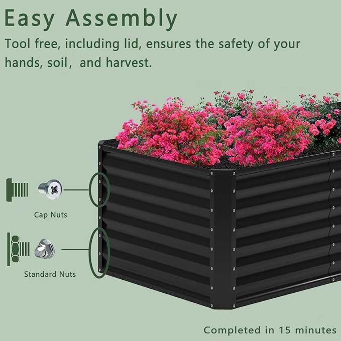 8x2x2FT Galvanized Raised Garden Bed,Planter Raised Beds-Metal Garden Box,Large Plant for Outdoor Planting, Vegetables Bed，Flower,herb-Black Home