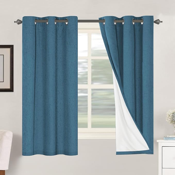 H.VERSAILTEX 100% Blackout Curtains for Bedroom Thermal Insulated Linen Textured Curtains Heat and Full Light Blocking Drapes Living Room Curtains 2 Panel Sets, Blue Sapphire, 42x63 Inch HVERSAILTEX