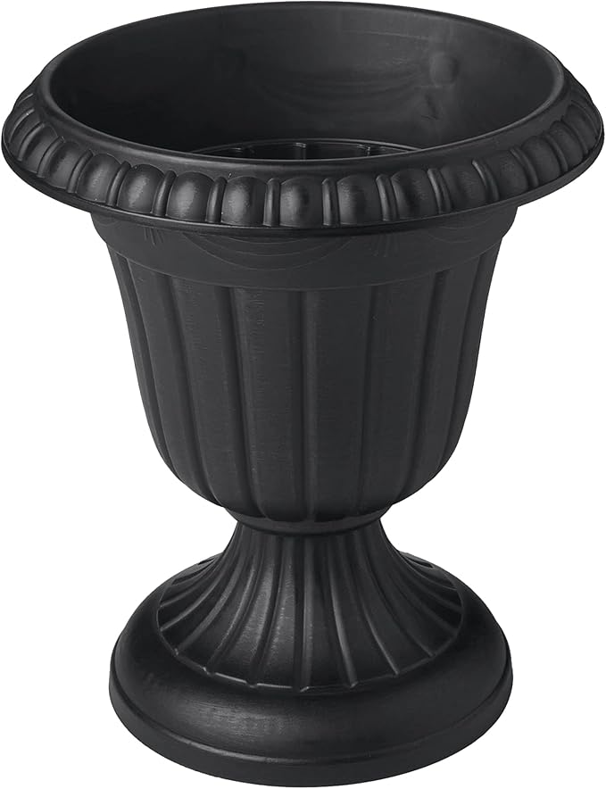 Arcadia Garden Products PL20BK Classic Traditional Plastic Urn Planter, Indoor or Outdoor Garden Decor, Flower Pot Vase 10x12 - Black Rootora