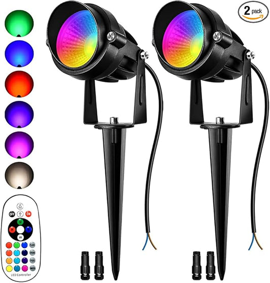 RGBW Low Voltage Landscape Lights, 16 Color Changing Outdoor Landscape Lighting with Remote Control IP67 Waterproof 12V 24V Landscape Spotlights for Garden Pathway Yard Christmas (2 Pack) Aoaxl