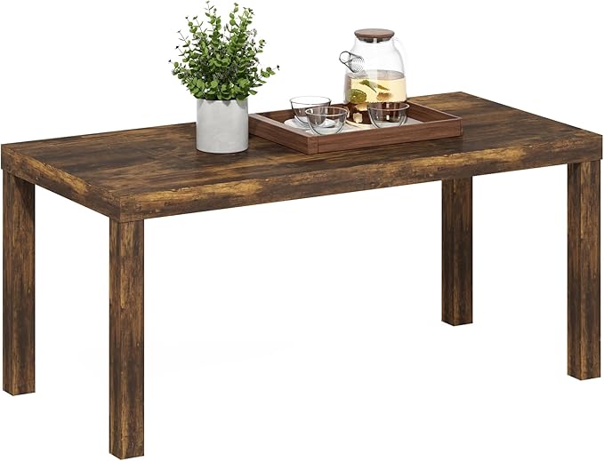Furinno Classic Coffee Table, Modern Rectangle Coffee Table with 1.8" Triple Thick Tabletop, Side Table, Toolless Assembly, for Living Room, Home Office, Amber Pine Furinno-FitsYourSpaceFitsYourBudget