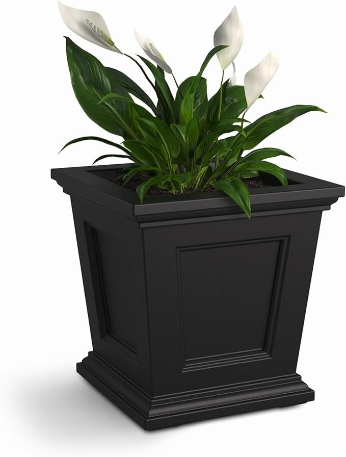 Mayne Fairfield 16-Inch Square Planter – Self-Watering, Weather-Resistant Planter for Flowers – Durable Outdoor Design for Patio, Porch, or Entryway Mayne