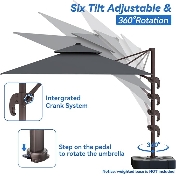 10x13FT Cantilever Outdoor Patio Umbrellas, Double Top Large Rectangle Umbrella, Heavy Duty 360° Rotation Offset Outdoor Sun Shade Umbrella for Garden Deck Pool Backyard Patio, Grey ZLACUIU