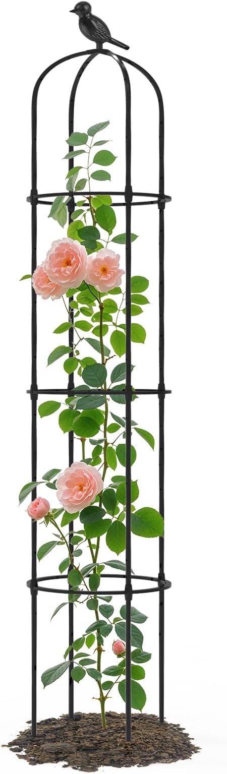 Garden Obelisk Trellis for Climbing Plants Outdoor - 69"(H), Rustproof Trellis with Adjustable Rings, Metal Plant Support for Potted Vines, Garden Trellis Use for Outdoor or Indoor(1 Pack) TrellumeGardenHome