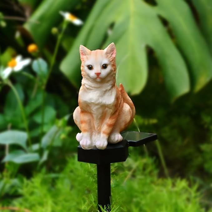 Cat Solar Light Ornaments Garden Decor Outdoor Lawn Decorations Cute Animal Stake Patio Yard Statue Waterproof Tabby Gifts for Lovers Juliahestia