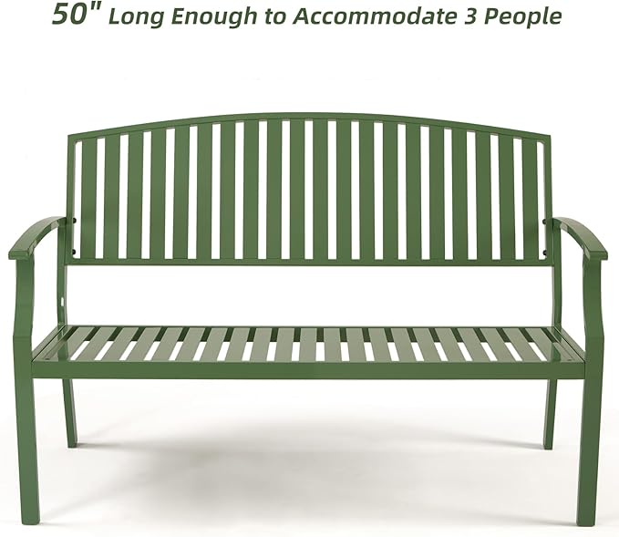 Outdoor Bench Weatherproof Aluminum Patio Garden Bench, Patio Loveseat for Porch Garden Lawn Backyard Park Balcony (Green) Eongdn