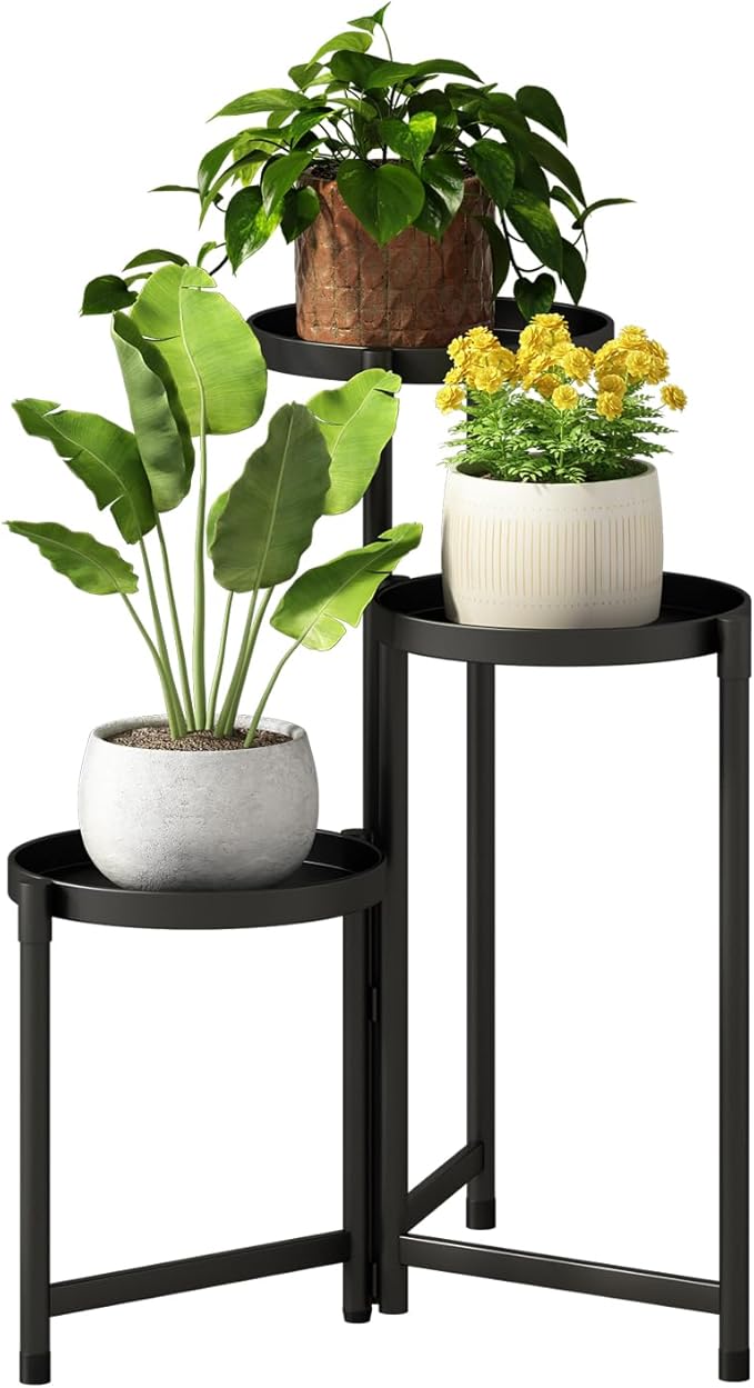 Plant Stand indoor outdoor-3 Tier black Tall Metal Flower Pot Holder 9in Wide Potted Display Rack - Heavy Duty Corner Plant Shelf for Patio Garden Balcony Living Bedroom Room Atpddpey