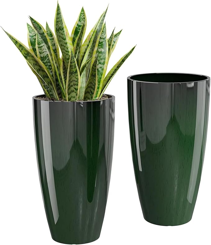 QCQHDU 21 inch Tall Planters for Outdoor & Indoor Plants, 2 Pack Sturdy Plant-Flower-Tree Pots for Front Porch Patio Deck Living Room Decor QCQHDU
