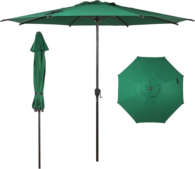 Abba Patio 11FT Lyon Outdoor Patio Umbrella Outdoor Table Umbrella with Push Button Tilt and Crank Market Umbrella 8 Sturdy Ribs UV Protection Waterproof for Garden Deck Backyard Pool Dark Green AbbaPatio
