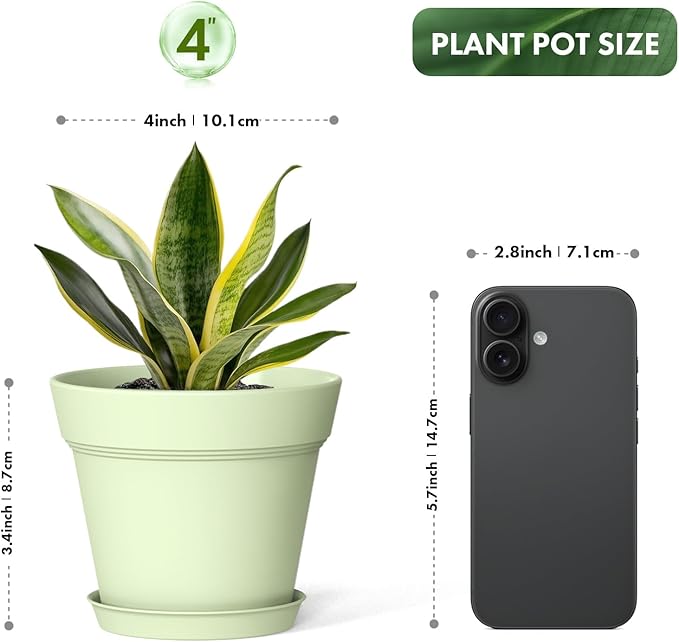 4 Inch Plastic Plant Pots with Drainage Holes and Trays – 8 Pack Small Nursery Pots for Indoor & Outdoor House Plants and Flowers, Seedling Starter Planters, Colorful WSMKSZ