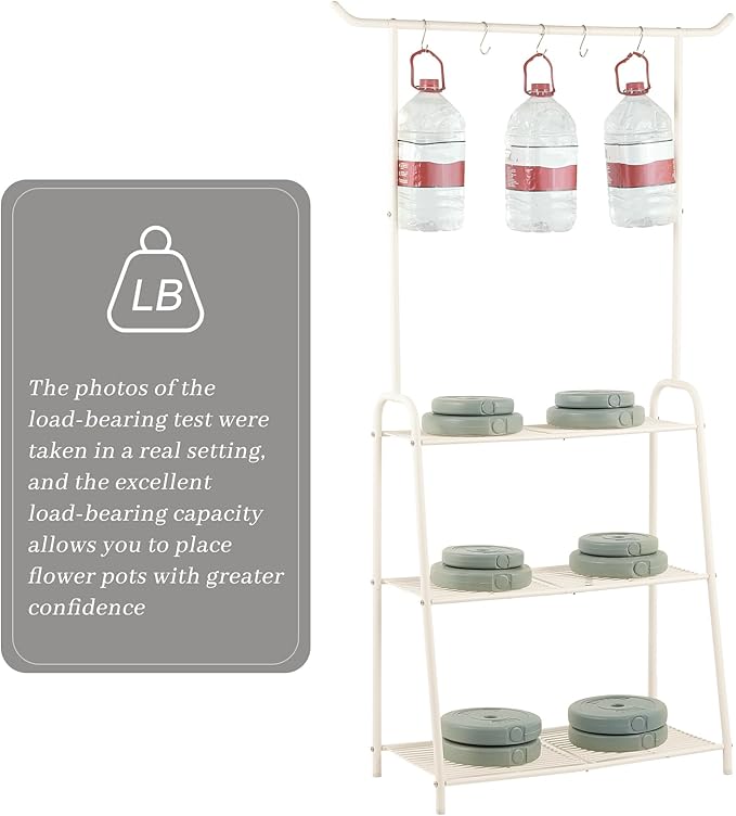 Plant Stand Indoor Outdoor,Metal Plant Stands for Multiple Plants,3 Tier Tall Hanging Plant Shelf,Large Heavy Duty Flower Holder Ladder Plant for Living Room, Patio, Balcony (White) Kitsanery