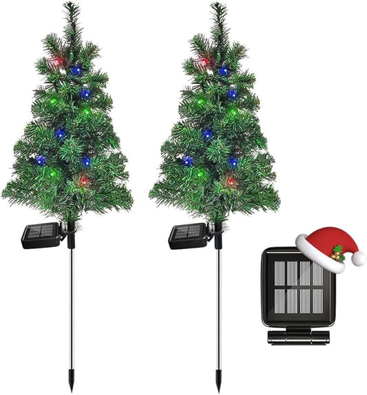 Solar Christmas Tree Garden Stake Lights Outdoor Waterproof Pathway Lights Xmas Tree Light for Lawn Patio Yard Front Porch Christmas Decor 2pcs SXXSMYWR