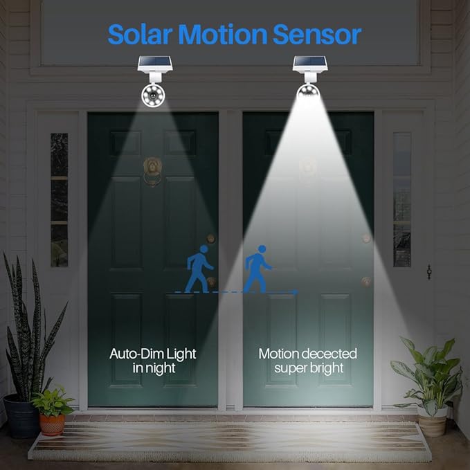 Solar Motion Lights Waterproof Metal Body, 1400-Lumen 9-Watt(130W Equiv.), Solar Powered Flood Security Spotlights for Outside Porch Post Yard Path Deck Fence Wall, 100-Week 100% Free Replacement DrawGreen