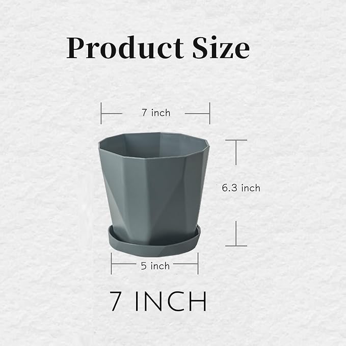 InmeRun Plant Pots Indoor Plastic Flower Pots Outdoor 7 inch Set of 12 Pack with Drainage Holes and Saucers for Garden Pots (7 in 12 pcs) InmeRun