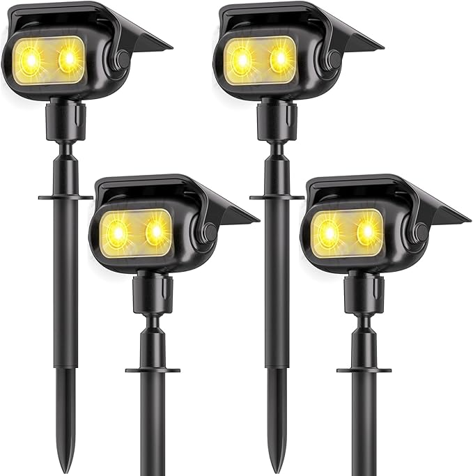 Nreonrick Solar Spot Lights 360° Adjustable Solar Lights Outdoor IP65 Waterproof with 2-in-1 Solar Powered Spotlights for Landscape Lighting for Garden, Yard, Pathway (Warm White, 4 Pack) Nreonrick