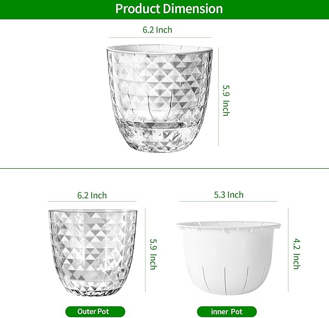 Self Watering Pots for Indoor Plants, Flower Pots, Self Watering Plant Pot-3pcs 6inch Clear Etvski