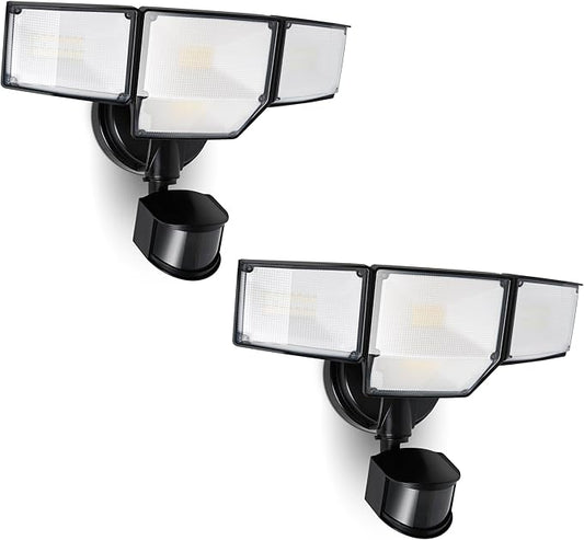 LUTEC 80W 9000LM LED Security Lights Motion Sensor Outdoor Lights, 4 Head LED Flood Lights Outdoor 5000K Daylight, IP65 Waterproof, Motion Detected Lights for Outside, Garage, Yard (Black) - 2 Pack LUTEC