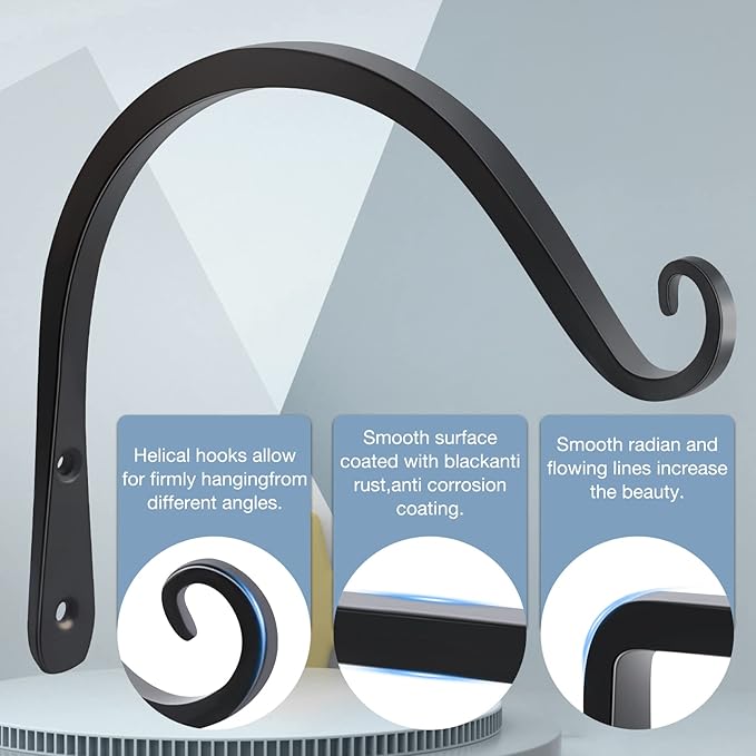 Gtongoko 2 Pack 8 Inch Plant Hangers Outdoor Metal, Plant Hooks for Wall Indoor, Outdoor Hooks for Hanging Bird Feeders, Plant Bracket, Lanterns, Wind Chinme, Black Gtongoko