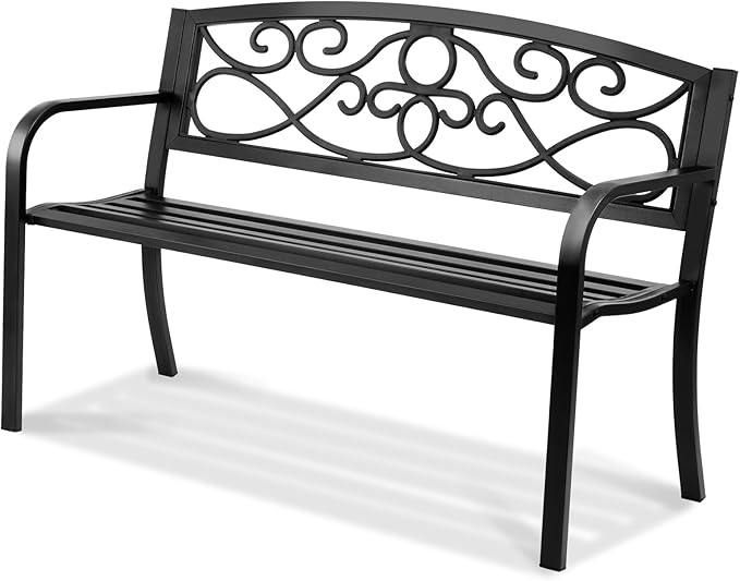 VEVOR Outdoor Bench, 50 inches Metal Garden Bench for Outdoors, 550 lbs Load Capacity Bench, Outdoor Garden Park Bench with Backrest and Armrests, Patio Bench for Garden, Park, Yard, Front Porch VEVOR